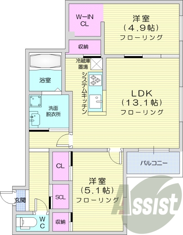 2LDK、エアコン、都市ガス、ペット飼育可能