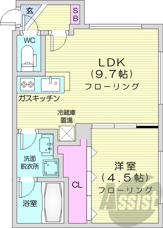 1LDK、シャワートイレ、エアコン、オートロック