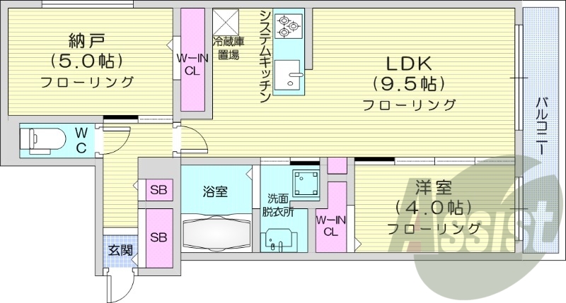 2LDK、エアコン、都市ガス、ネット無料