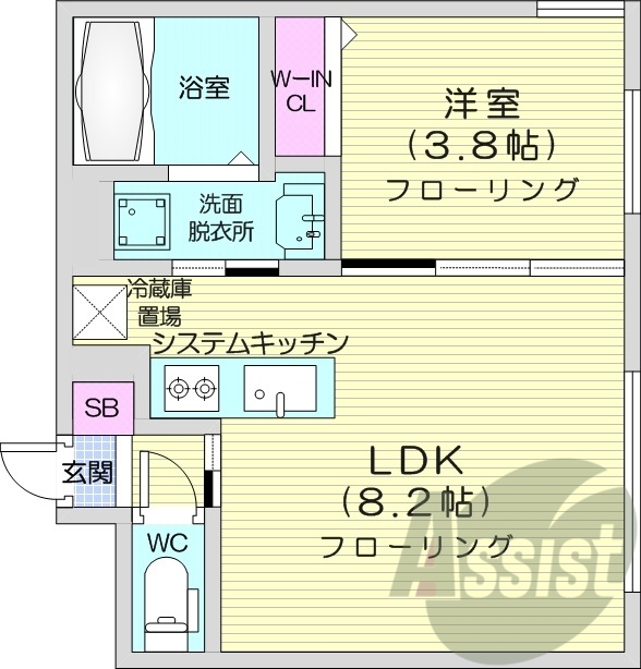 1LDK、エアコン、都市ガス、ネット無料