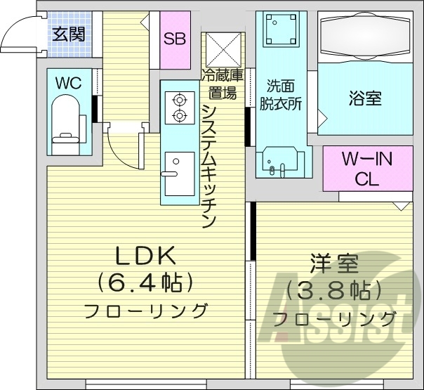 1LDK、エアコン、都市ガス、ネット無料