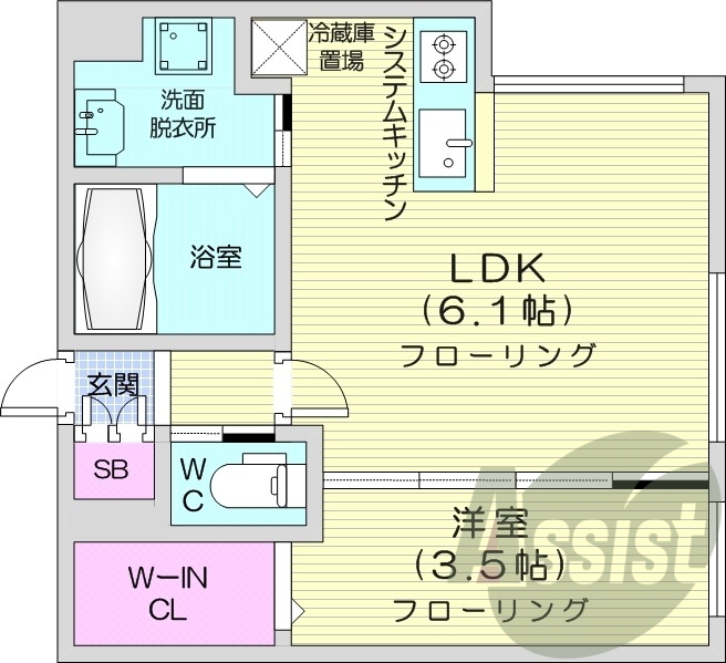 1LDK、エアコン、都市ガス、ネット無料