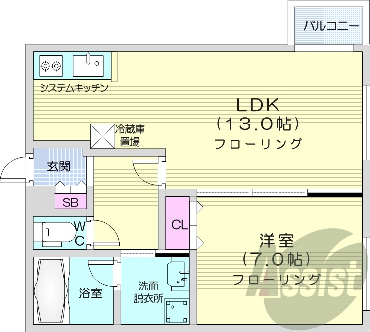 1LDK、エアコン、システムキッチン、独立洗面台、ネット無料