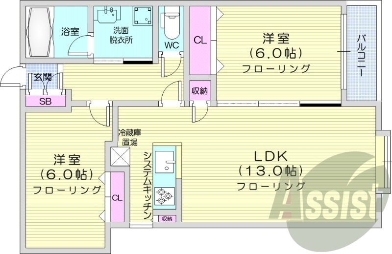 2LDK、エアコン、システムキッチン、独立洗面台、ネット無料