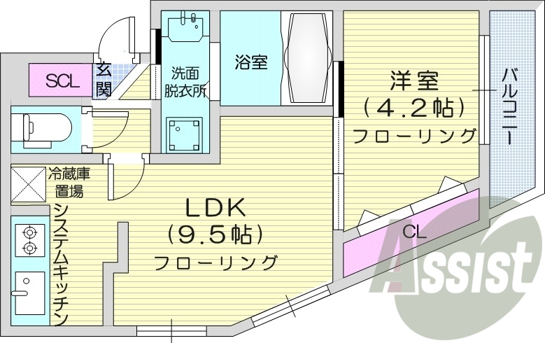1LDK、都市ガス、ペット可、エアコン、エレベーター