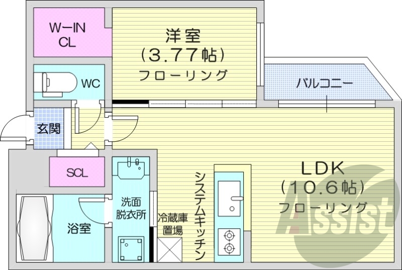 1LDK、都市ガス、ペット可、エアコン、エレベーター