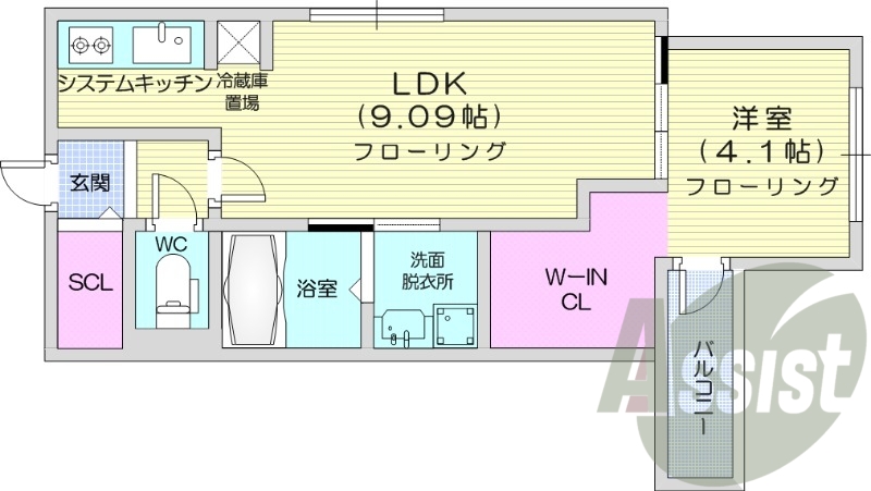 1LDK、都市ガス、ペット可、エアコン、エレベーター