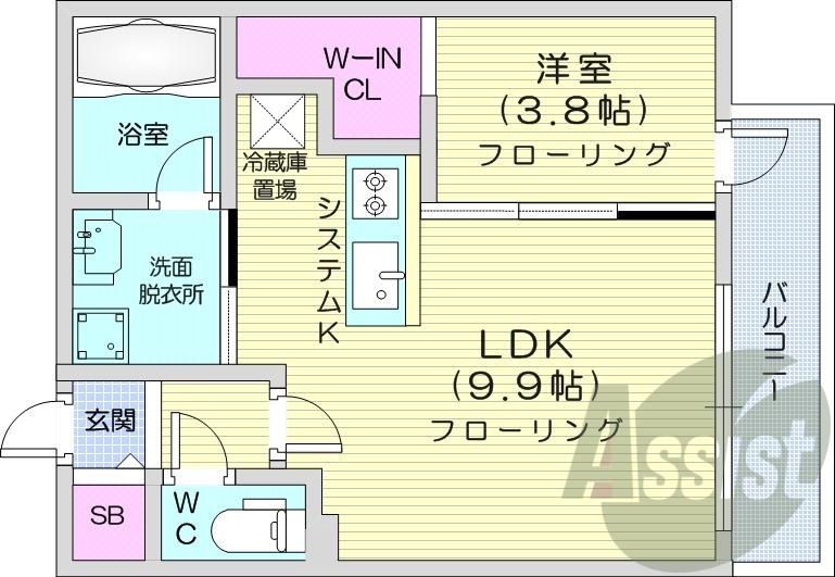 1LDK、都市ガス、ペット可、エアコン、エレベーター