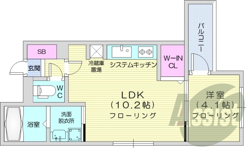 1LDK、都市ガス、ペット可、エアコン、エレベーター