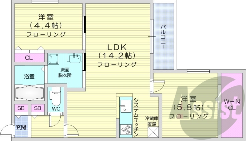 2LDK、エアコン、都市ガス、ペット飼育可