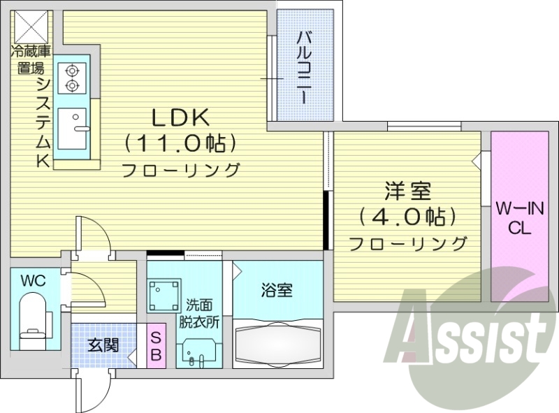 1LDK、エアコン、都市ガス、ペット飼育可