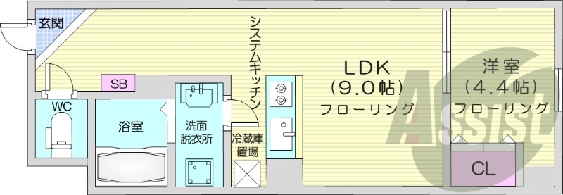 1LDK、オール電化、バストイレ別、宅配ボックス