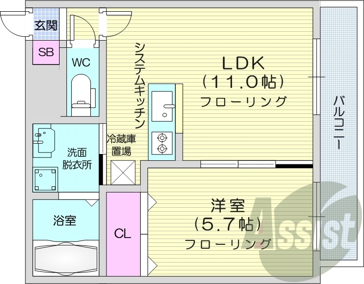 1LDK、ペット可、エアコン、システムキッチン、浴室乾燥機