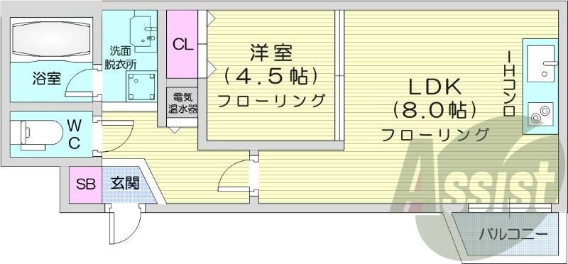 1LDK、収納、バストイレ別、洗面脱衣所、オール電化