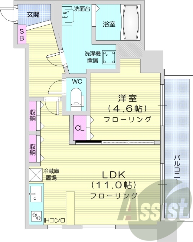 1LDK、インターネット無料、都市ガス、洗面脱衣所