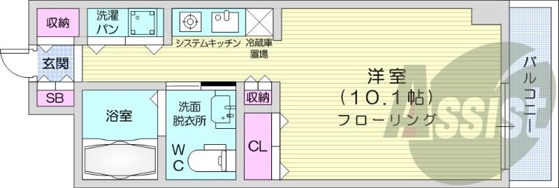 1K、エアコン、シャワートイレ、洗面化粧台