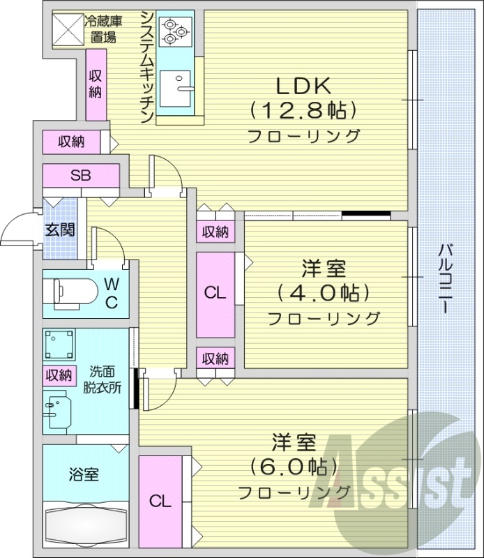 2LDK、エアコン、都市ガス、追い焚き