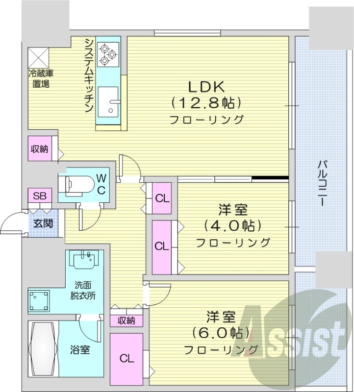 2LDK、エアコン、都市ガス、追い焚き