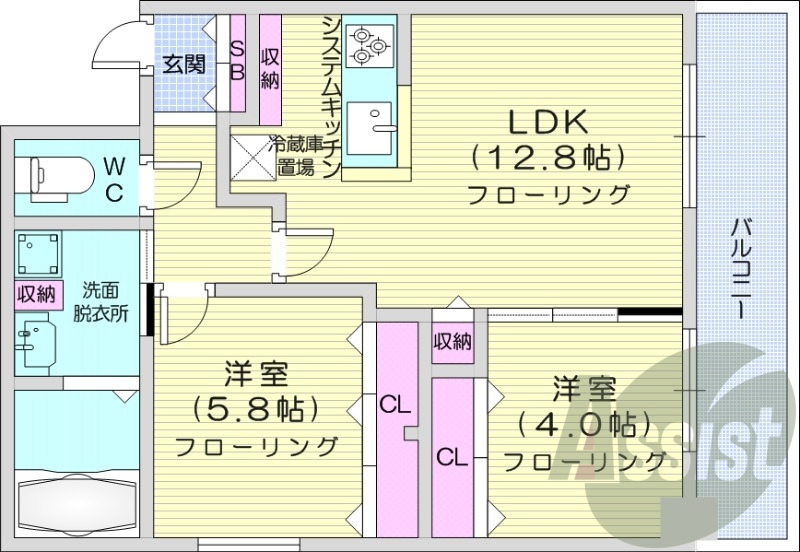 2LDK、エアコン、都市ガス、追い焚き