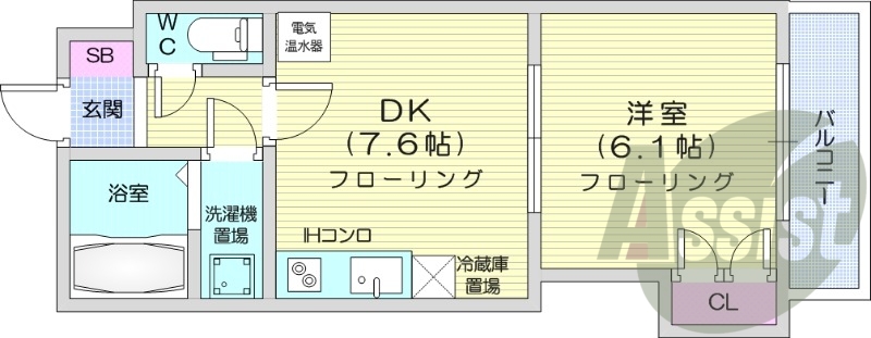 1DK、電気温水器、TVインターホン、電気暖房