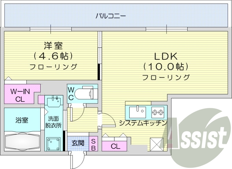 1LDK、都市ガス、エレベーター、インターネット無料