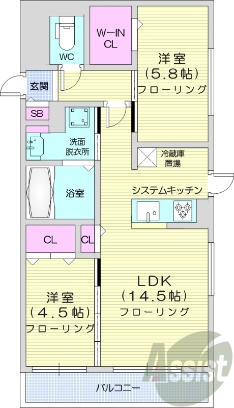 1LDKS、都市ガス、エレベーター、インターネット無料