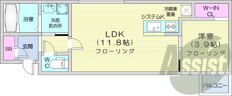 1LDK、エアコン、システムキッチン、ネット無料