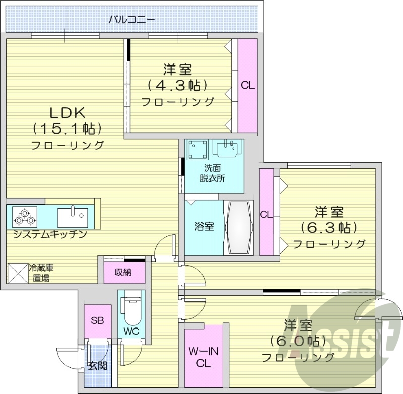 2LDK、エアコン、システムキッチン、ネット無料