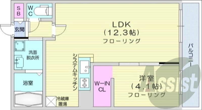 1LDK、エアコン、システムキッチン、ネット無料