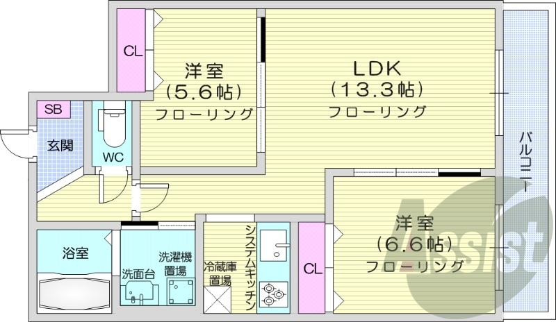 2LDK、都市ガス、ペット可、エアコン、追い焚き、