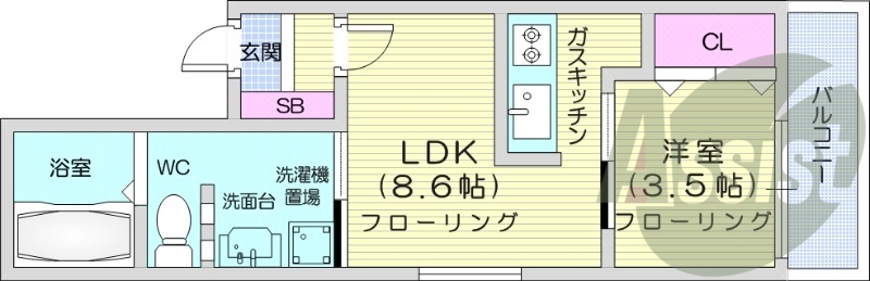 1LDK、エアコン、カメラ付きインターホン、デザイナーズ