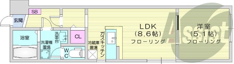 1LDK、灯油暖房、エアコン、独立洗面台、浴室乾燥機