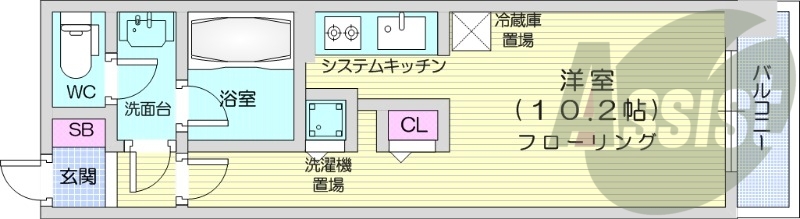 1K、都市ガス、エアコン、追い焚き、浴室乾燥機
