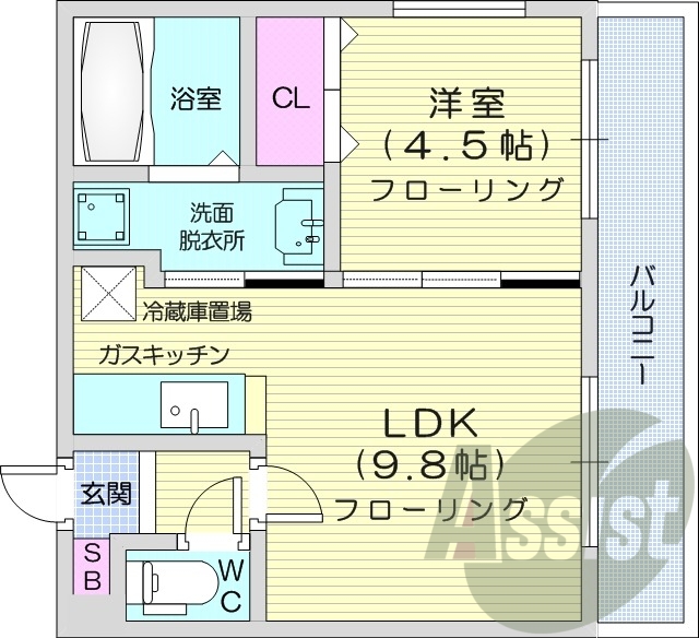 1LDK、オートロック、エアコン、ネット使用料無料