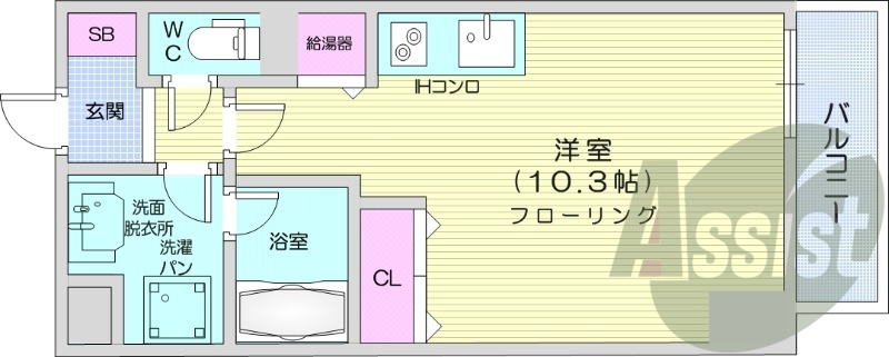 １R、オール電化、浴室乾燥機、システムキッチン