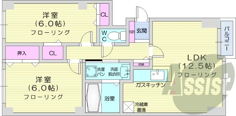 2LDK、インターネット無料、エアコン、シャワートイレ