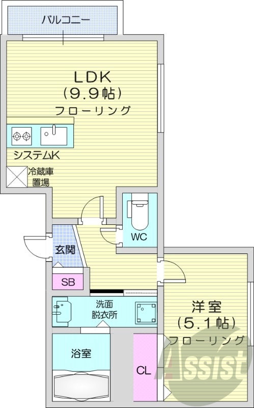 1LDK、都市ガス、角部屋、ネット無料、システムキッチン
