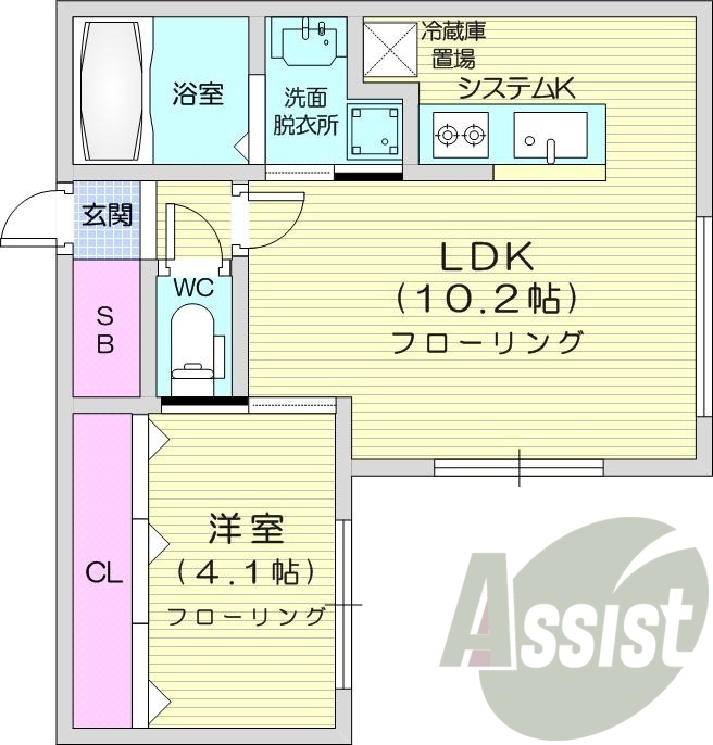 1LDK、都市ガス、エアコン、浴室乾燥機、ネット無料