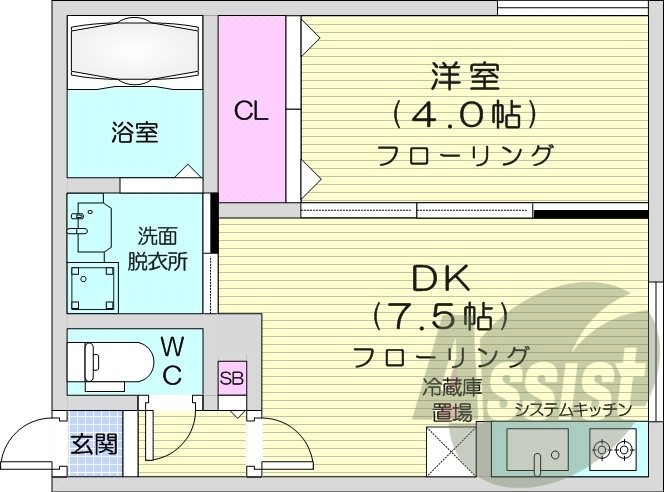 1DK、エアコン、灯油暖房、システムキッチン