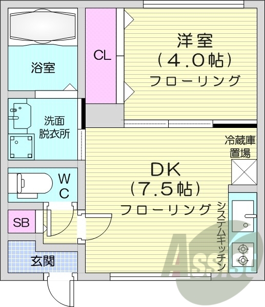 1DK、エアコン、灯油暖房、システムキッチン