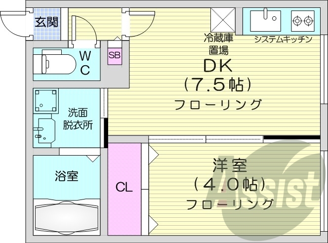 1DK、エアコン、灯油暖房、システムキッチン