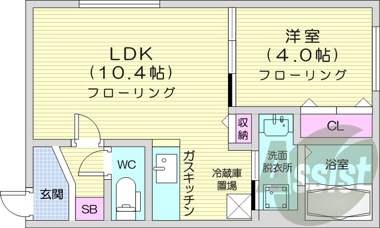 1LDK、都市ガス、エアコン、ガス暖房、ネット無料