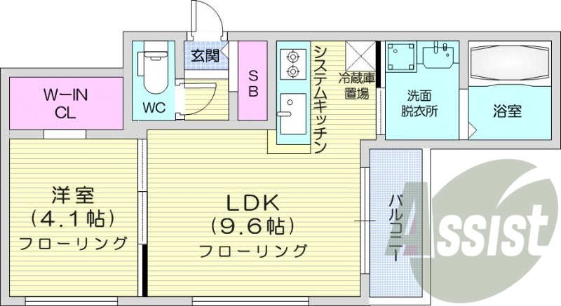 1LDK、都市ガス、エアコン、システムキッチン、浴室乾燥機
