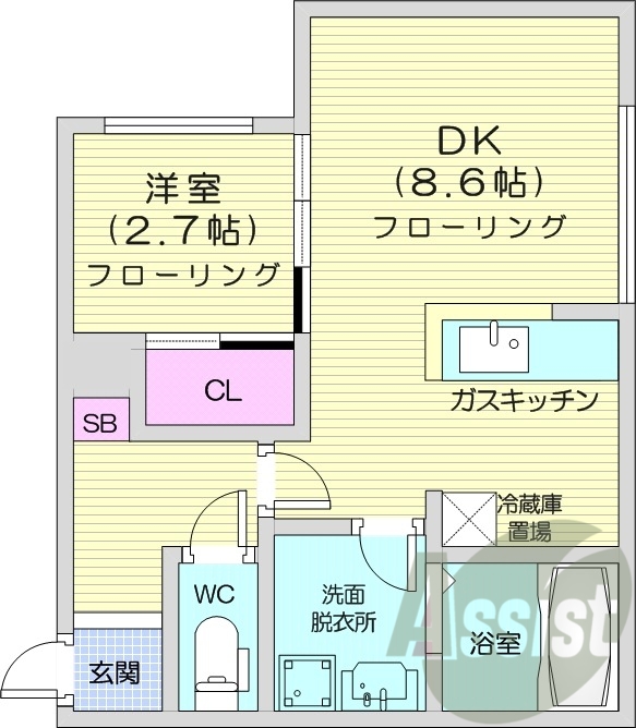 1LDK、エアコン、ネット無料、シャワートイレ
