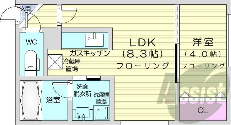 1LDK、ネット無料、バストイレ別、灯油暖房、オートロック