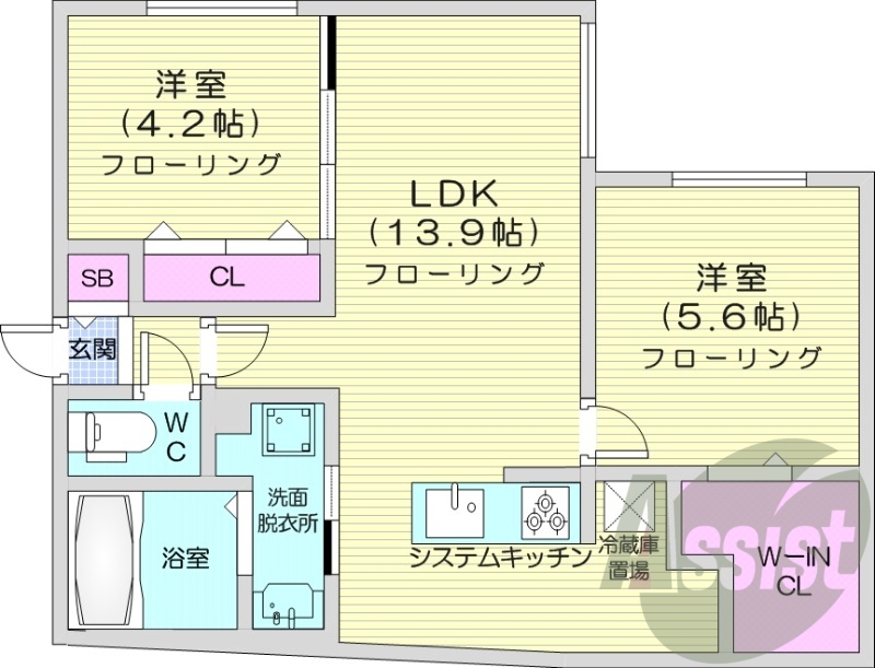 2LDK、エアコン、都市ガス、ペット飼育可