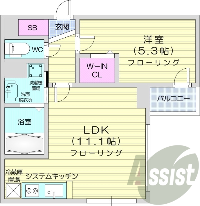 1LDK、浴室乾燥機、追い炊き、システムキッチン、