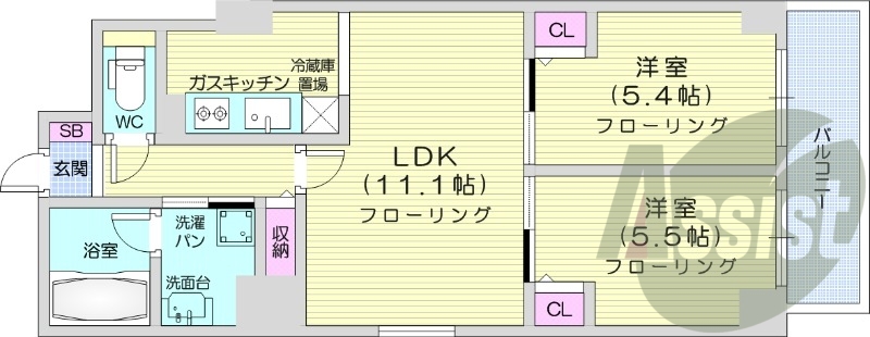 2LDK、オートロック、ペット可、ネット使用料無料