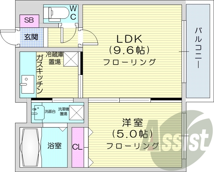 1LDK、エアコン、オートロック、バルコニー