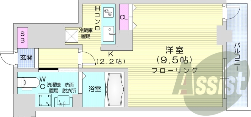 1K、オール電化、バルコニー、シャワートイレ